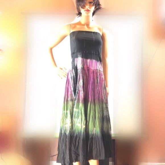 bisou²•boho combo maxi dress & skirt tie dye colorblock - Picture 3 of 5